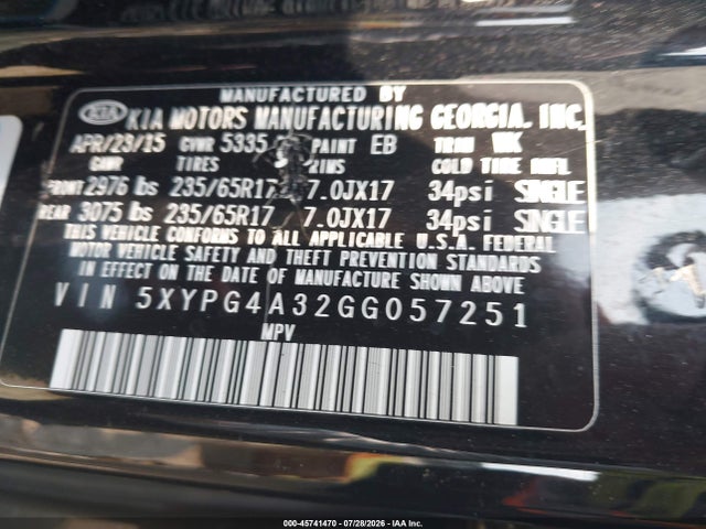 KIA Sorento 2.4l Lx 2016 5XYPG4A32GG057251 Image 9
