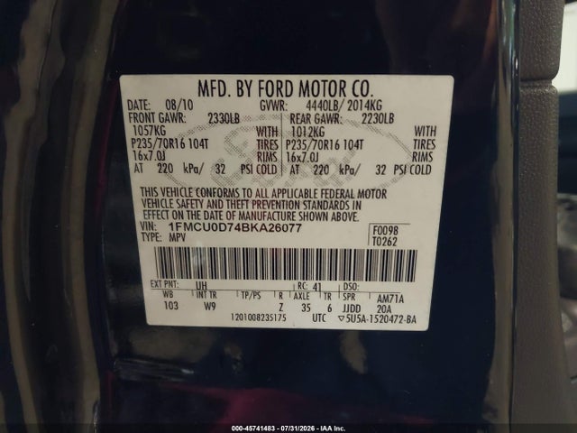 2011 Ford Escape Xlt მანქანა იყიდება აუქციონზე, vin: 1FMCU0D74BKA26077, აუქციონის ნომერი: 45741483