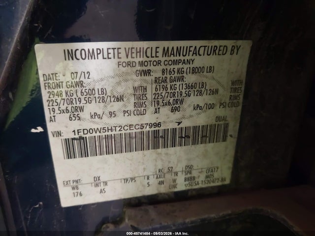 Продаж на аукціоні авто 2012 Ford F-550 Chassis Xl, vin: 1FD0W5HT2CEC57996, номер лоту: 45741484