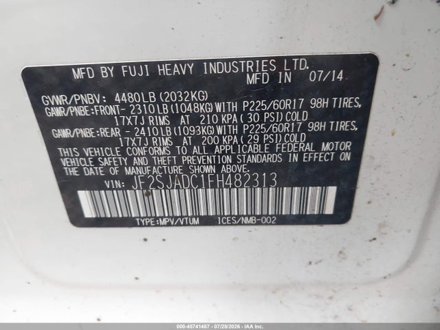 2015 Subaru Forester 2.5i Premium მანქანა იყიდება აუქციონზე, vin: JF2SJADC1FH482313, აუქციონის ნომერი: 45741487