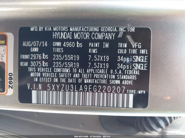 5XYZU3LA9EG220207 Hyundai Santa Fe Sport 2.0l Turbo
