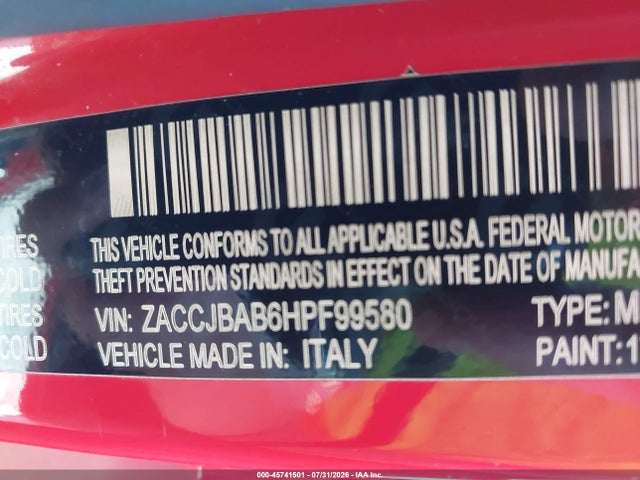 Aukcja sprzedaży 2017 Jeep Renegade Sport, vin: ZACCJBAB6HPF99580, numer aukcji: 45741501