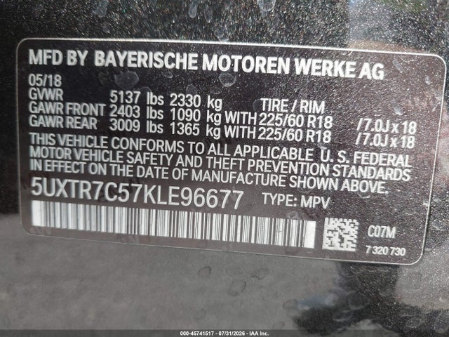 5UXTR7C57KLE96677 BMW X3 Sdrive30i