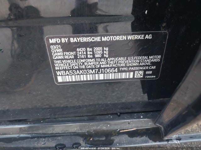 Aukcja sprzedaży 2021 Bmw 228i Gran Coupe Sdrive, vin: WBA53AK03M7J10664, numer aukcji: 45741536