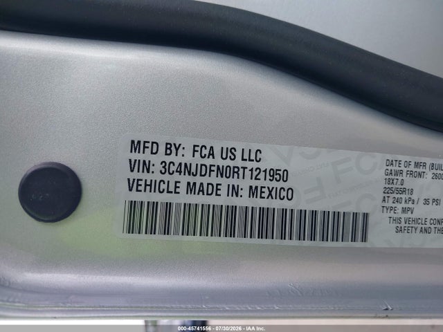 45741556 :رقم المزاد ، 3C4NJDFN0RT121950 vin ، 2024 Jeep Compass Latitude Lux Fwd مزاد بيع
