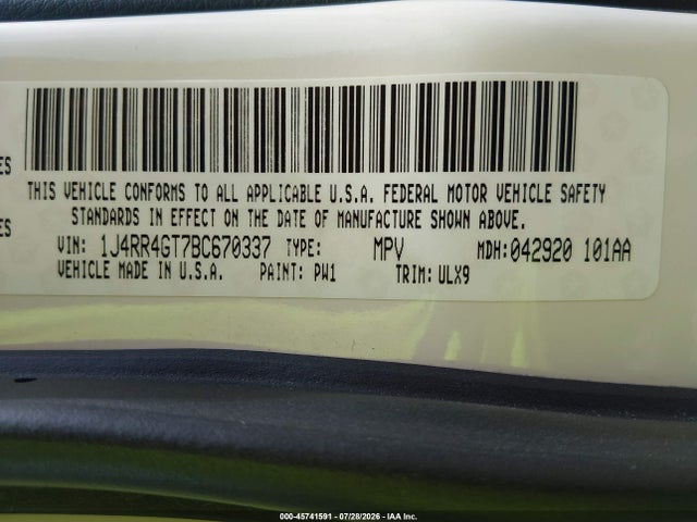 2011 Jeep Grand Cherokee Laredo მანქანა იყიდება აუქციონზე, vin: 1J4RR4GT7BC670337, აუქციონის ნომერი: 45741591