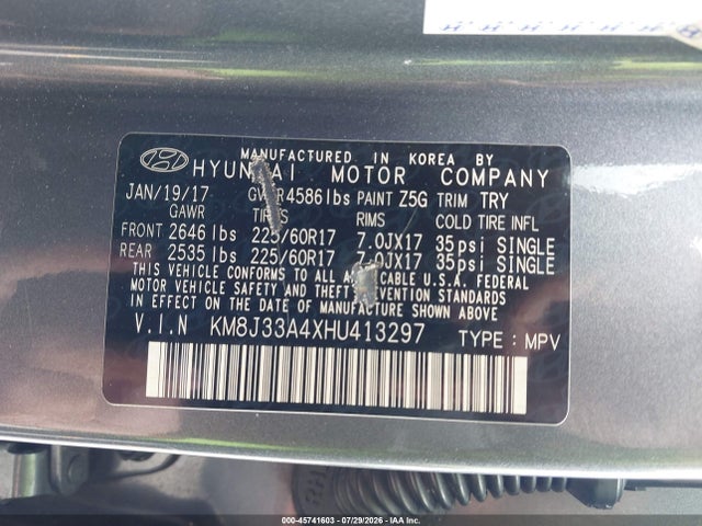 2017 Hyundai Tucson Se მანქანა იყიდება აუქციონზე, vin: KM8J33A4XHU413297, აუქციონის ნომერი: 45741603