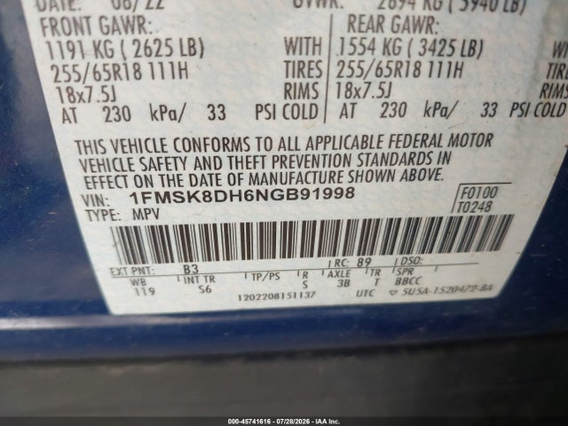 1FMSK8DH6NGB91998 Ford EXPLORER XLT