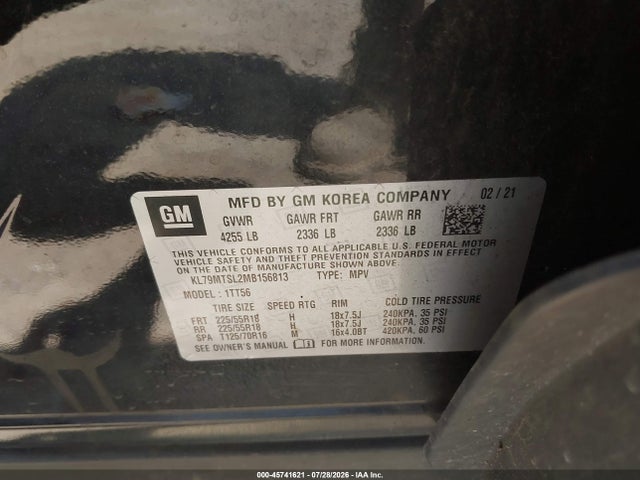 45741621 :رقم المزاد ، KL79MTSL2MB156813 vin ، 2021 Chevrolet Trailblazer Fwd Rs مزاد بيع
