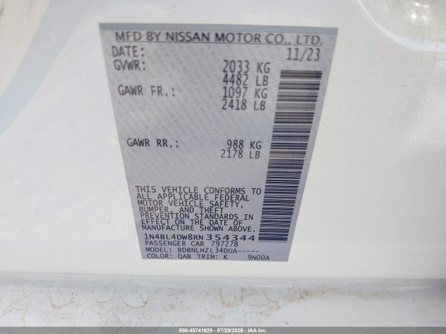 Продаж на аукціоні авто 2024 Nissan Altima Sv Intelligent Awd, vin: 1N4BL4DW8RN354344, номер лоту: 45741629