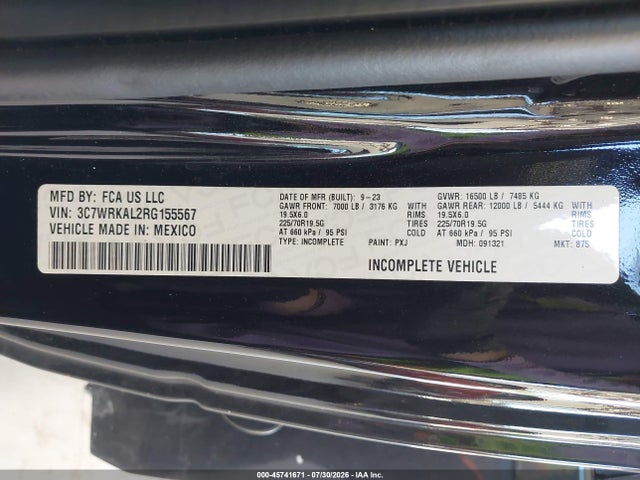 Продажа на аукционе авто 2024 Ram 4500 Chassis Tradesman/slt, vin: 3C7WRKAL2RG155567, номер лота: 45741671