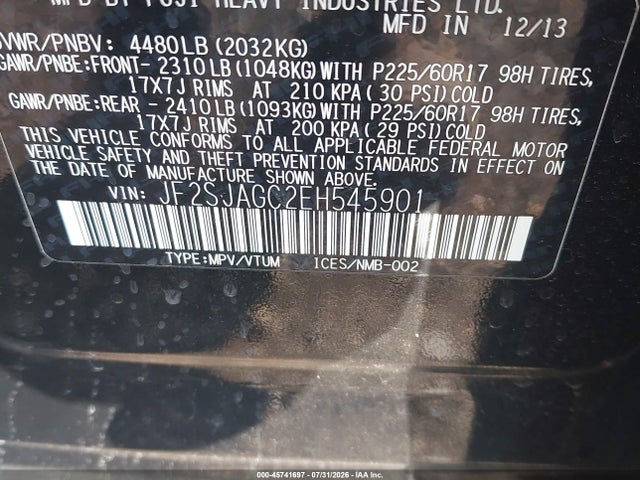 Продаж на аукціоні авто 2014 Subaru Forester 2.5i Premium, vin: JF2SJAGC2EH545901, номер лоту: 45741697