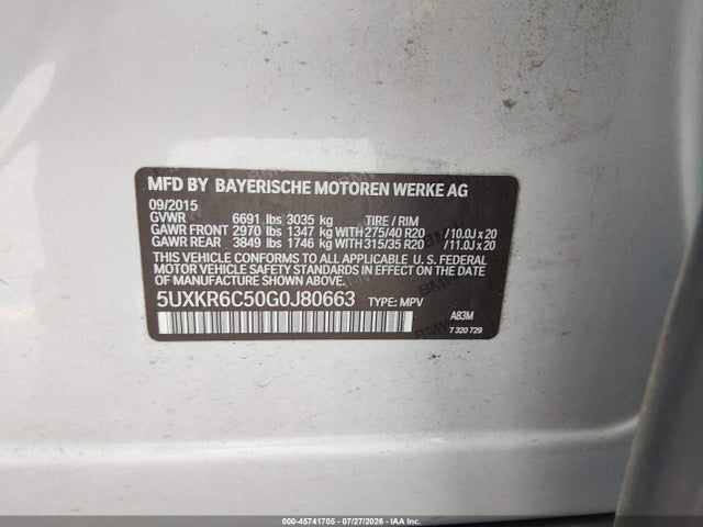 Продаж на аукціоні авто 2016 Bmw X5 Xdrive50i, vin: 5UXKR6C50G0J80663, номер лоту: 45741705