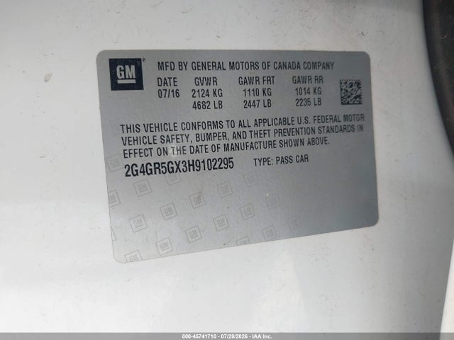 Продаж на аукціоні авто 2017 Buick Regal Turbo Premium Ii, vin: 2G4GR5GX3H9102295, номер лоту: 45741710