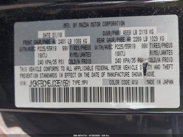 Aukcja sprzedaży 2018 Mazda Cx-5 Touring, vin: JM3KFBCM5J0351691, numer aukcji: 45741731