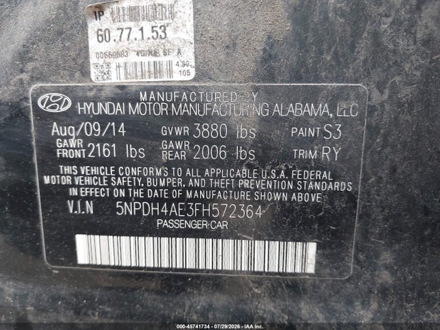 Продаж на аукціоні авто 2015 Hyundai Elantra Se, vin: 5NPDH4AE3FH572364, номер лоту: 45741734