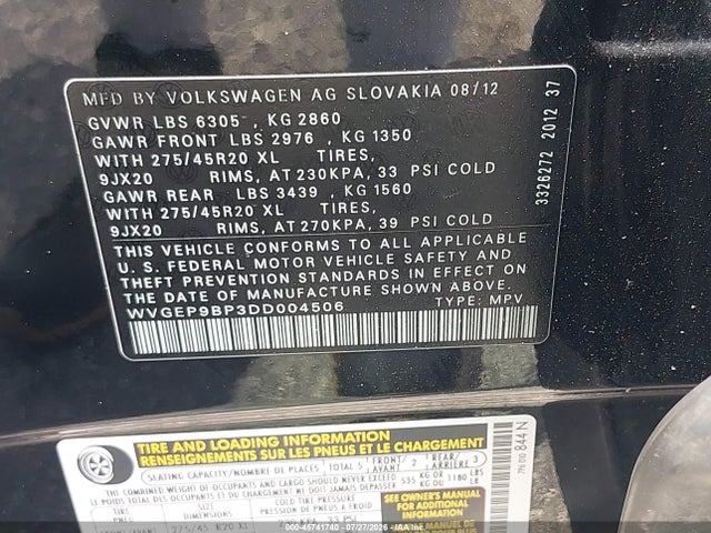 Продажа на аукционе авто 2013 Volkswagen Touareg Tdi Executive, vin: WVGEP9BP3DD004506, номер лота: 45741740