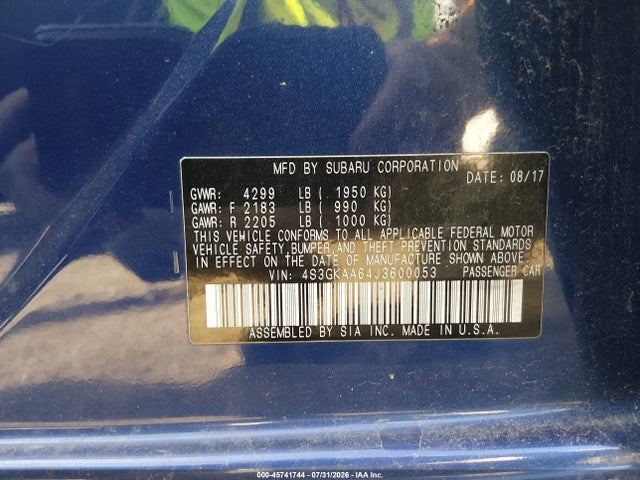 Aukcja sprzedaży 2018 Subaru Impreza 2.0i, vin: 4S3GKAA64J3600053, numer aukcji: 45741744
