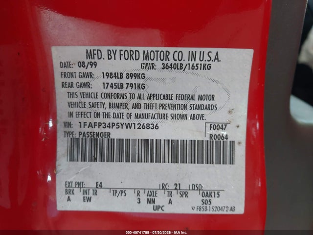 Продаж на аукціоні авто 2000 Ford Focus Se, vin: 1FAFP34P5YW126836, номер лоту: 45741759