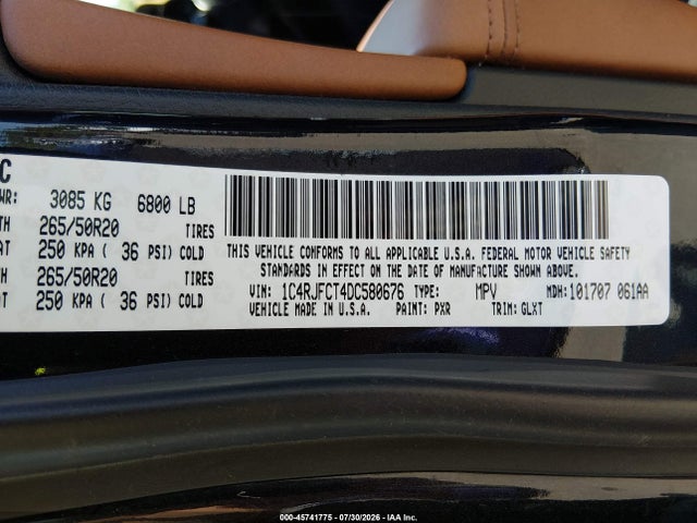 Продаж на аукціоні авто 2013 Jeep Grand Cherokee Overland, vin: 1C4RJFCT4DC580676, номер лоту: 45741775