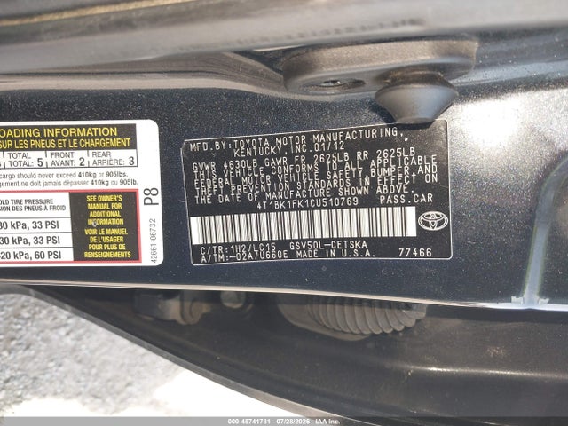 Продажа на аукционе авто 2012 Toyota Camry Se V6, vin: 4T1BK1FK1CU510769, номер лота: 45741781