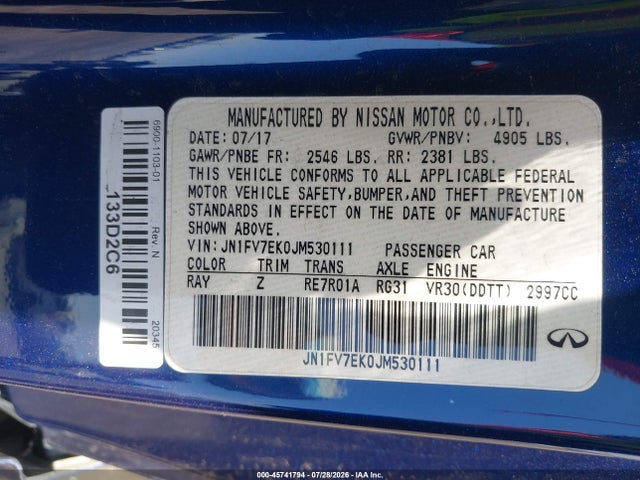 JN1FV7EK0JM530111 Infiniti Q60 3.0t Red Sport 400