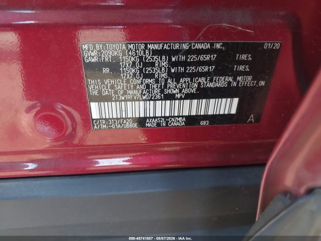 Toyota Rav4 Xle 2020 2T3W1RFV7LW072361 Image 9
