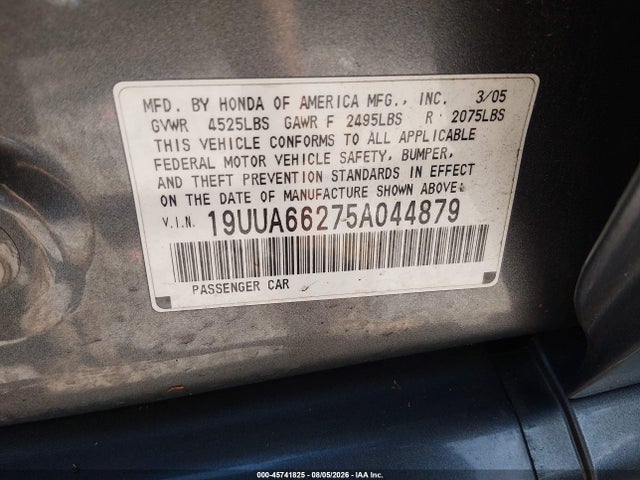 2005 Acura Tl მანქანა იყიდება აუქციონზე, vin: 19UUA66275A044879, აუქციონის ნომერი: 45741825