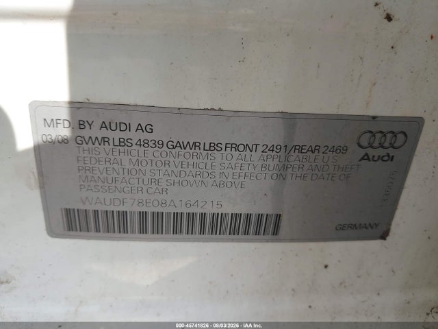 Продаж на аукціоні авто 2008 Audi A4 2.0t/2.0t Special Edition, vin: WAUDF78E08A164215, номер лоту: 45741826