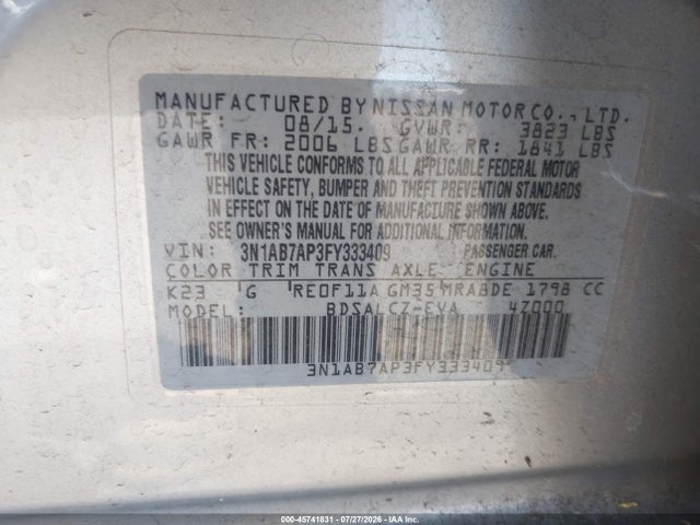 Nissan SENTRA S 2015 3N1AB7AP3FY333409 Image 9