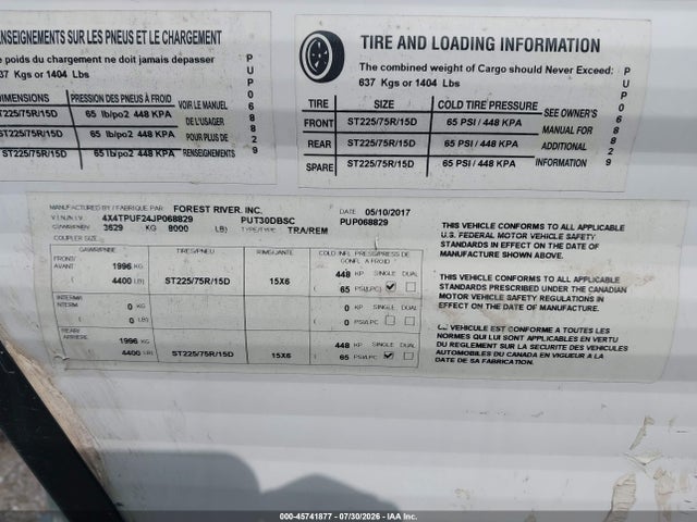Aukcja sprzedaży 2018 Forest River Other, vin: 4x4tpuf24jp068829, numer aukcji: 45741877