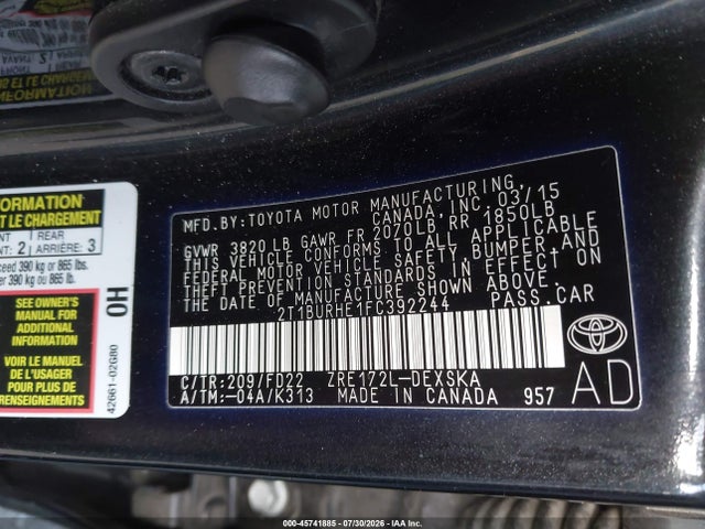 Toyota Corolla S Plus 2015 2T1BURHE1FC392244 Image 9