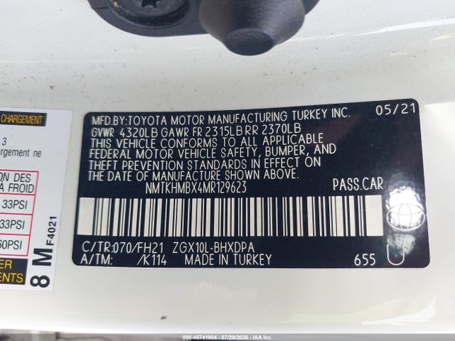 45741904 :رقم المزاد ، NMTKHMBX4MR129623 vin ، 2021 Toyota C-hr Le مزاد بيع