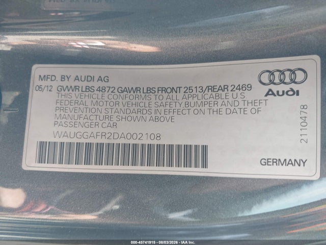 Продажа на аукционе авто 2013 Audi S5 3.0t Premium Plus, vin: WAUGGAFR2DA002108, номер лота: 45741915
