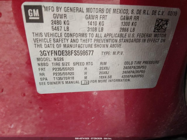 Продажа на аукционе авто 2015 Cadillac Srx Premium Collection, vin: 3GYFNDE38FS598677, номер лота: 45741925