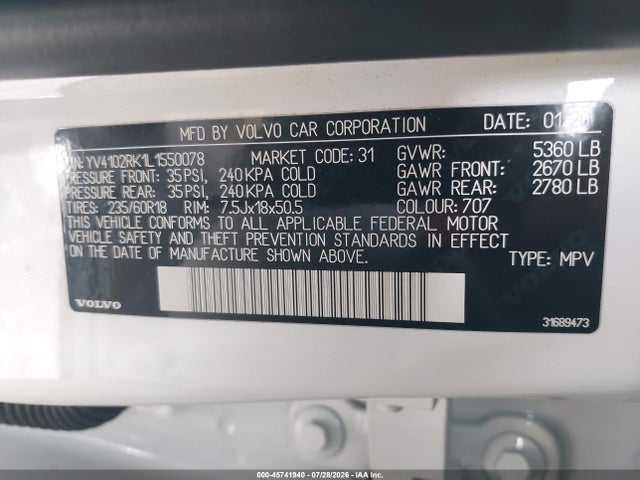 YV4102RK1L1550078 Volvo Xc60 T5 Momentum