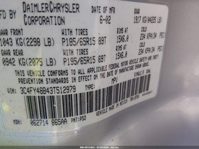 Продаж на аукціоні авто 2003 Chrysler Pt Cruiser, vin: 3C4FY48B43T512979, номер лоту: 45741941