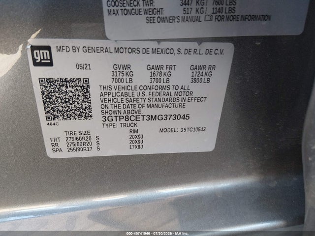 GMC Sierra 1500 2wd Short Box Elevation 2021 3GTP8CET3MG373045 Image 9