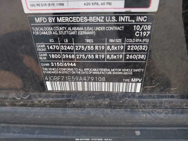 Продажа на аукционе авто 2009 Mercedes-benz Gl 450 4matic, vin: 4JGBF71E59A479108, номер лота: 45741950