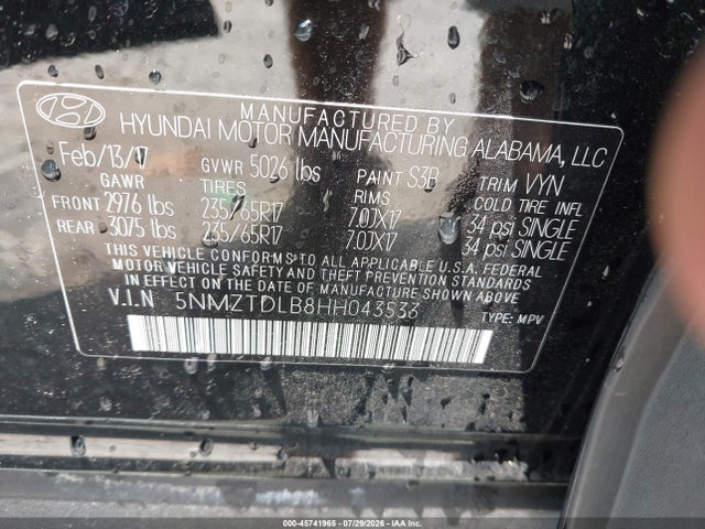 Продаж на аукціоні авто 2017 Hyundai Santa Fe Sport 2.4l, vin: 5NMZTDLB8HH043533, номер лоту: 45741965