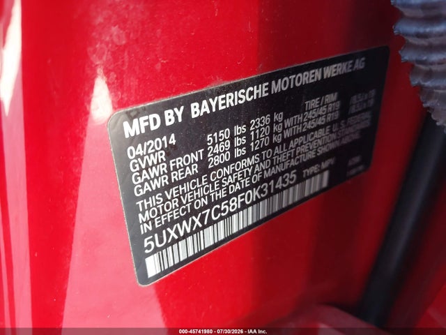 Продаж на аукціоні авто 2015 Bmw X3 Xdrive35i, vin: 5UXWX7C58F0K31435, номер лоту: 45741980