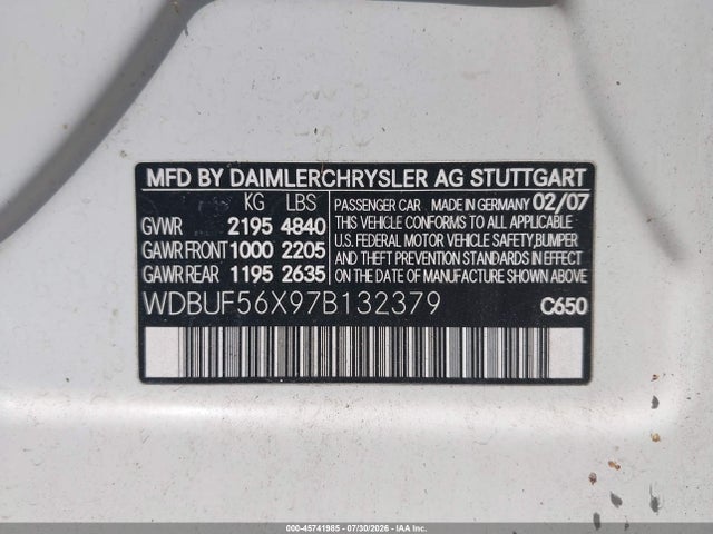Aukcja sprzedaży 2007 Mercedes-benz E 350, vin: WDBUF56X97B132379, numer aukcji: 45741985
