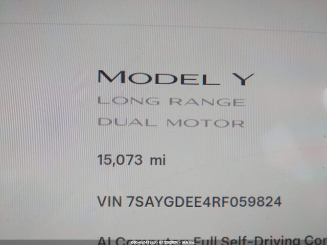 Aukcja sprzedaży 2024 Tesla Model Y Long Range Dual Motor All-wheel Drive, vin: 7SAYGDEE4RF059824, numer aukcji: 45741989