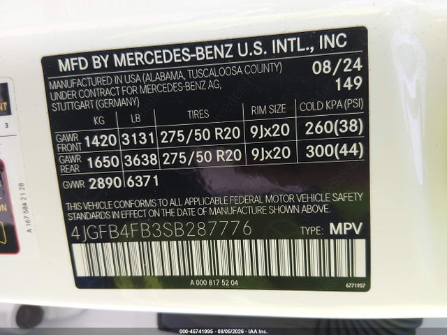 45741995 :رقم المزاد ، 4JGFB4FB3SB287776 vin ، 2025 Mercedes-benz Gle 350 4matic مزاد بيع