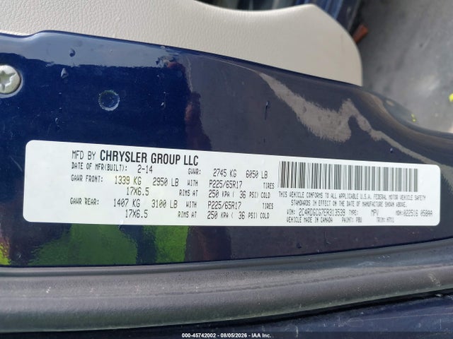 Aukcja sprzedaży 2014 Dodge Grand Caravan Sxt, vin: 2C4RDGCG7ER313539, numer aukcji: 45742002