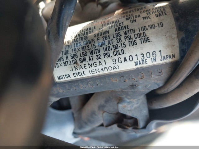 45742009 :رقم المزاد ، JKAENGA19GA013061 vin ، 1986 Kawasaki En450 مزاد بيع