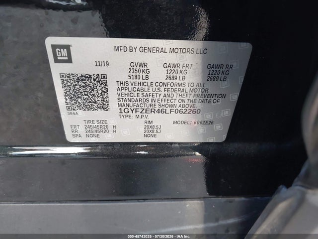 45742025 :رقم المزاد ، 1GYFZER46LF062260 vin ، 2020 Cadillac Xt4 Fwd Sport مزاد بيع