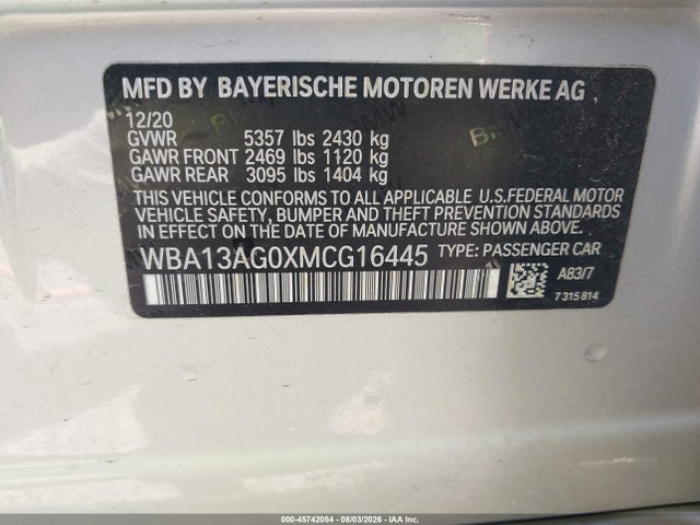 Aukcja sprzedaży 2021 Bmw 530e, vin: WBA13AG0XMCG16445, numer aukcji: 45742054