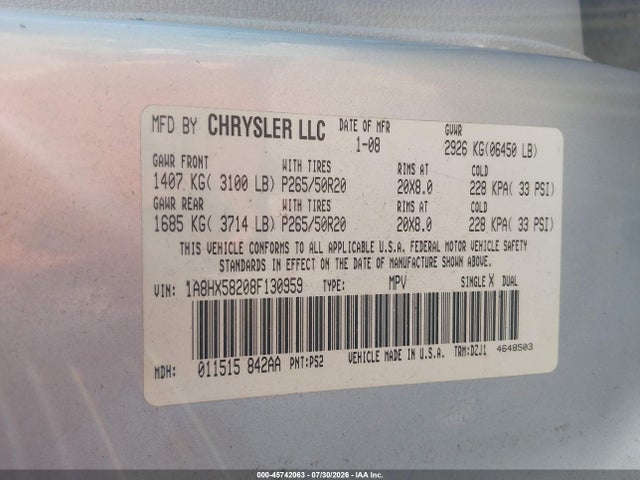Aukcja sprzedaży 2008 Chrysler Aspen Limited, vin: 1A8HX58208F130959, numer aukcji: 45742063