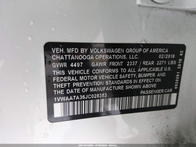 Продажа на аукционе авто 2018 Volkswagen Passat 2.0t R-line/2.0t S, vin: 1VWAA7A36JC028353, номер лота: 45742064